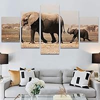 SIGNWIN 5 Panel Canvas Wall Art Animals Black and White Dramatic Duotone Expressionism Grey Modern Artwork for Home Decorations Ready to Hang - 60