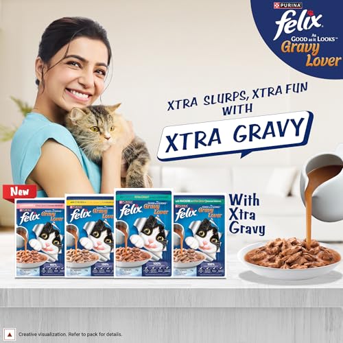 Image of Purina Felix Gravy Lover, Tasty & Real Meaty Chicken Chunks, Wet Cat Food, Balanced Nutrition, 24 Months, Pack of 12 Pouches (12x70g)