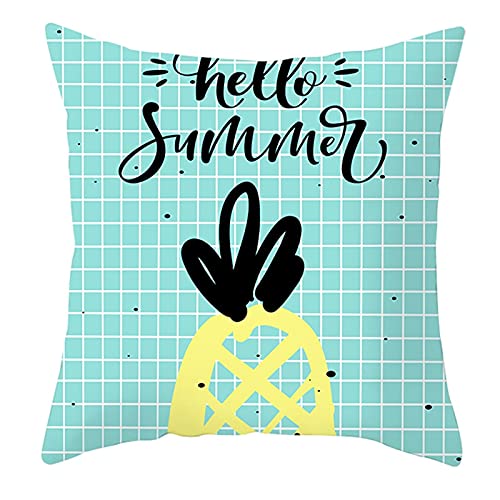Lieson Coussin Canapé 45x45, Housses de Coussin Canape Noir Bleu Jaune Coussins Decoratifs Motif Ananas en Treillis Hello Summer, Polyester