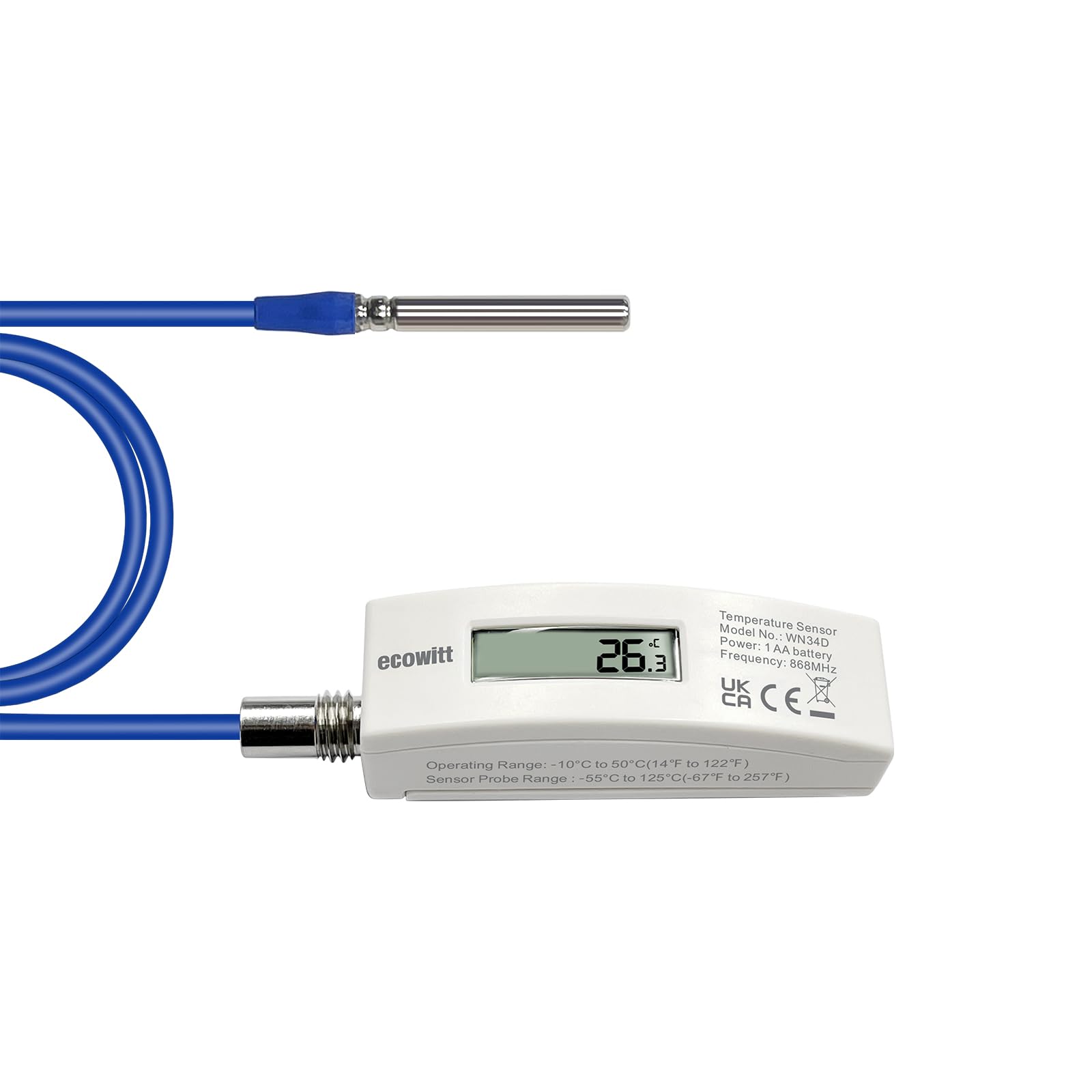 ECOWITT WN34D Termometro da piscina per la casa, sensore digitale di temperatura dell'acqua con display LCD, impermeabile, sensore con cavo da 3,28 piedi per piscine, vasche idromassaggio