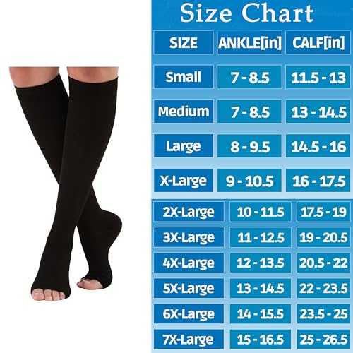 Image of ABSOLUTE SUPPORT Unisex Open Toe Compression Socks 30-40mmHg | opaque, knee high stockings, reinforced heel, hose supports circulation & varicose veins, edema swelling, A311