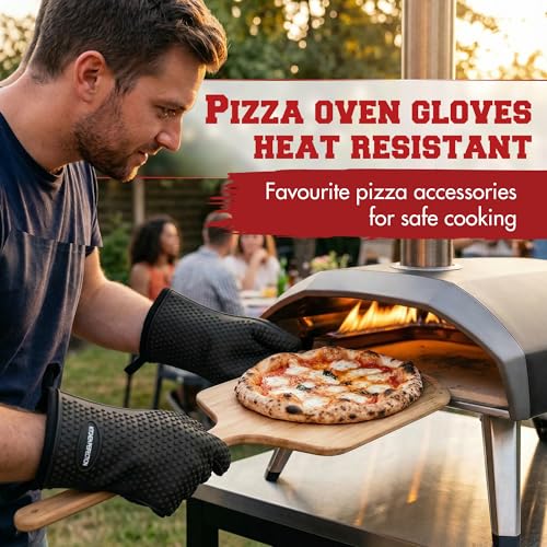 Image of KITCHEN PERFECTION Silicone Pizza Oven Gloves -Extreme Heat Resistant Gloves for Outdoor & Indoor Pizza Ovens -Waterproof Oven Mitts Compatible with Ooni, Ninja, Gozney & More|Superior Set+3 Bonuses