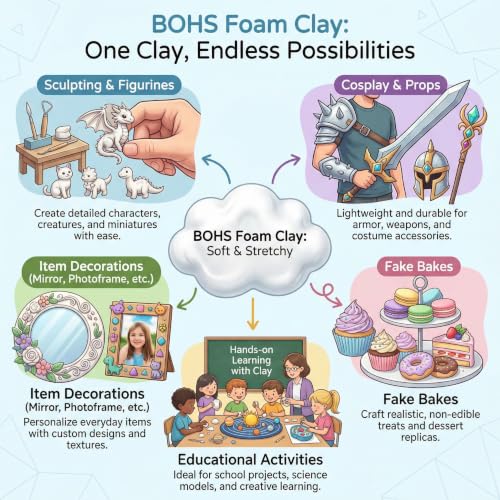 Image of BOHS Foam Clay, Sky Blue Air Dry Modeling Clay, 1.1 lb | Soft, lightweight; crack-free finish; EVA and polystyrene foam details; cosplay props, figurines, fake bakes and slime making