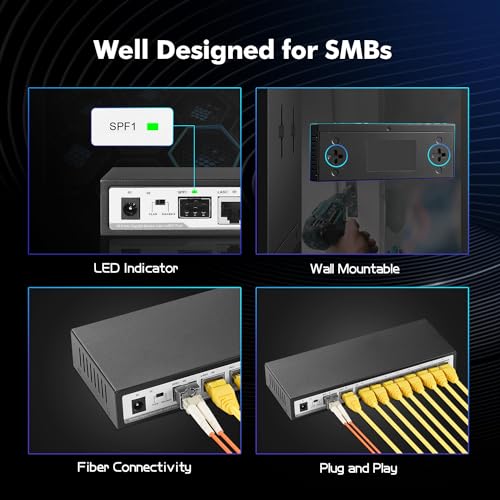 Image of 10 Port Gigabit Switch, 8 x 100 /1000Mbps Ports, 1 Gigabit Uplink, 1 Gigabit SFP, Support Vlan, Metal Fanless Unmanaged Plug and Play YuLinca Ethernet Switch