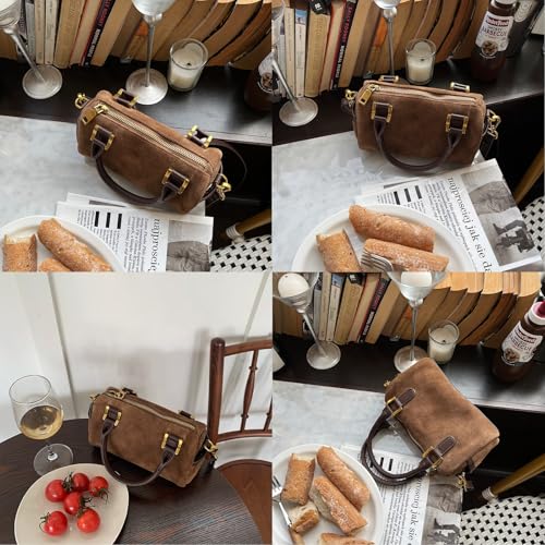 Suede Bag for Women Retro Shoulder Satchel Bag Hobo Handbag Leather Purse with Zipper Closure2