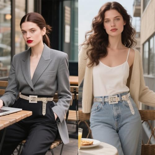 Barry.Wang Rhinestone Belts for Women Silver Gold Bling Belt Diamond Crystal Studded for Jeans Dress Bridesmaid Bridal Ladies4