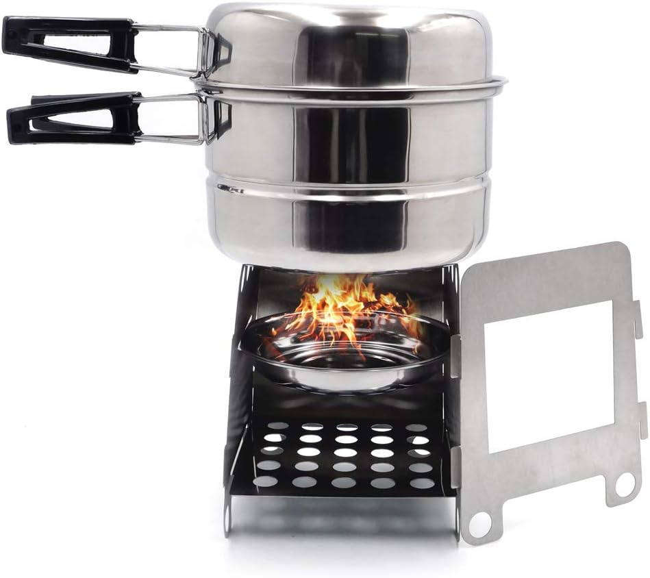 HTTMT- ET-COOK001+002-M- Portable Camping Outdoor Stove Cookware Stainless Steel Cooking Picnic Bowl Pot Pan Set