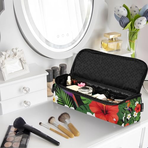 Estuche de viaje 2 en 1 para plancha rizadora con tapete resistente al agua para planchas y rizadores, diseño de palma y flores de hibisco miniatura 7