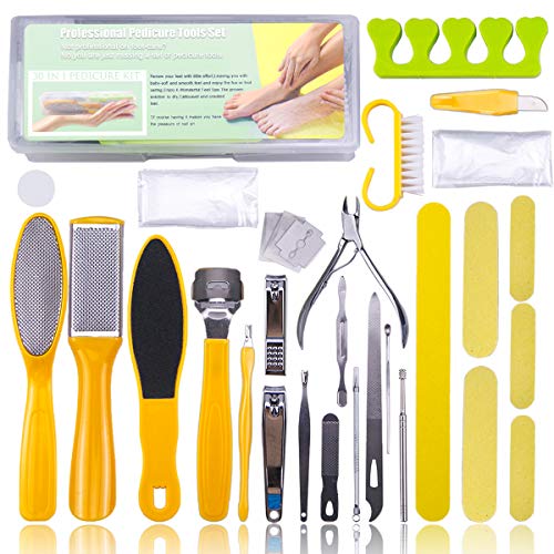 Professional Pedicure Kit set 30 in 1 Foot File Rasp Stainless Steel Foot Rasp Ingrown Toenail Tools Removing Hard Cracked Ingrown Toenail Removal Correction Clippers Dead Skin Pedicure Tool