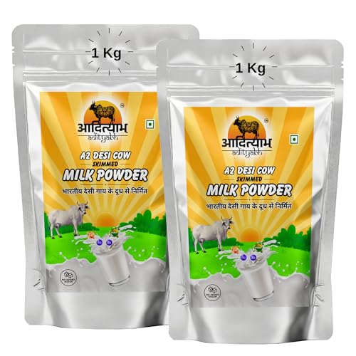 Image of Adityabh A2 Cow Skimmed Milk Powder 1 kg (Pack of 2) | Clean & Natural | No Added Sugar | No Preservatives | Nutrient-Rich Dairy Powder | Ideal for Tea, Coffee & Daily Kitchen Use