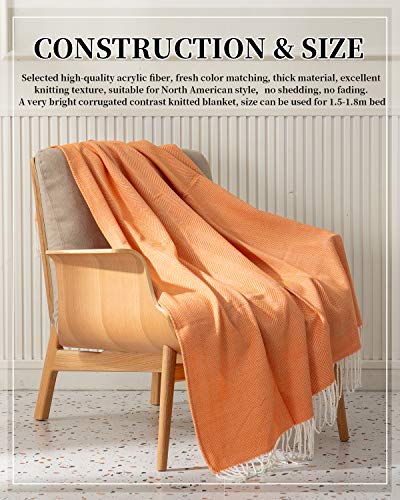 Spaomy Herringbone Throw Blanket Faux Cashmere With Tassels Soft Cozy Lightweight Decorative Throw Blanket For Bed, Sofa, Farmhouse Outdoor- All Seasons (50X60 Inch, Orange) #TOP1