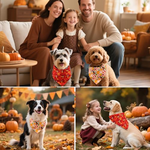 SZEE Thanksgiving Dog Bandanas - 2 Pcs Holiday Pet Accessories with Pumpkins, Turkeys & Hats, Dog Thanksgiving Bandanas for Festive Harvest Days (Large, Red & Pink) - Image 8