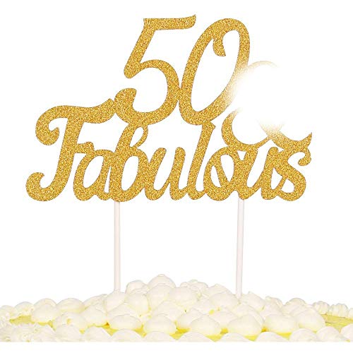 palasasa Gold Glitter 50 Fabulous Cake Topper, Wedding, Birthday, Anniversary, Party Cupcake Topper Decoration