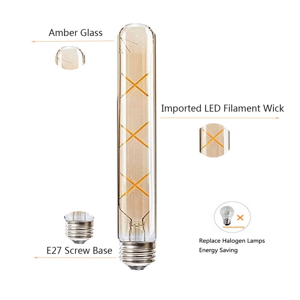 E27 T30-225mm LED Edison Vintage Glühbirnen 6W(Äquivalente 50W Halogenbirne) 500LM Warmweiß 2700K Nicht Dimmbar E27 Braunglas Retro Tuber,8Packungen