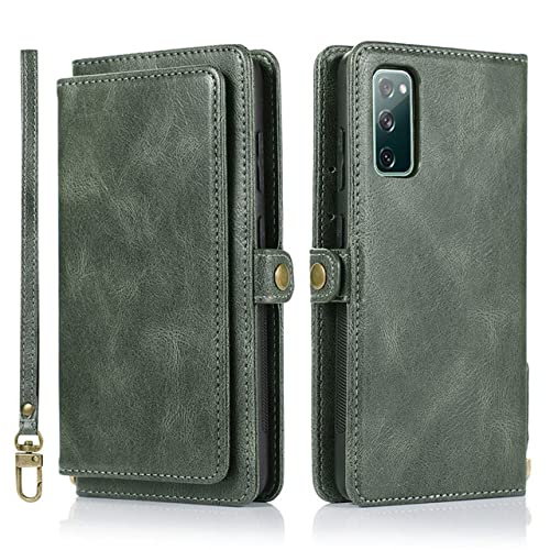 Étui portefeuille Samsung S21 antichoc avec rabat magnétique et porte-cartes vert