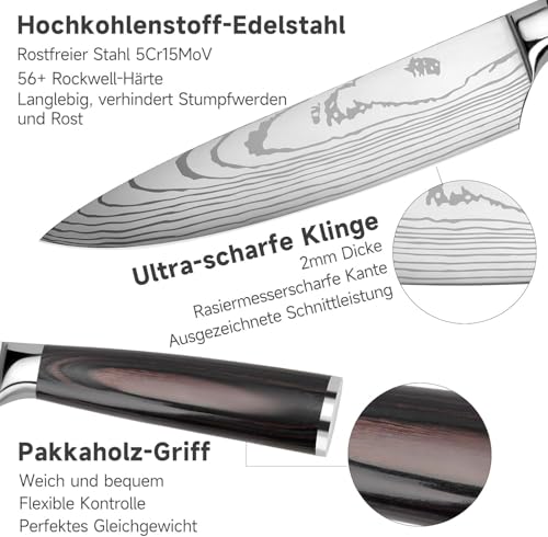 Gustrug Messerset 3-tlg Küchenmesser Set aus Hochwertigem Carbon Edelstahl, Profi Messer Set mit Chefmesser Hackmesser Allzweckmesser, Präzises Schneiden – Geschenk für Kochbegeisterte – Geschenkverpackung - Zusatzansicht 4 | Küchenmesser