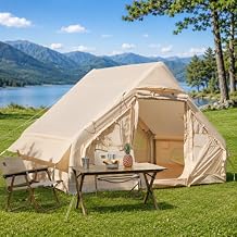 YOLENY Inflatable Tents for Camping, 4-6 Person Waterproof Cotton Blow Up Tent, Easy Setup with Hand Pump, Portable Cabin Tent with Stove Jack