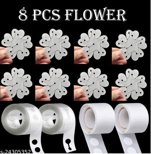 Image of ZERECORD Reusable Balloon Decoration Accessories Combo of Flower Clips Glue Dot Tape and Arch Making Strip(8flower /2arch /2balloon glue dot.,.,)