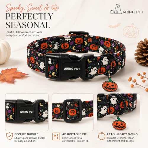 Image of ARING PET Halloween Dog Collar for Puppy Small Medium Large Dog-Black L | Cute Festival Spooky Night Doggy Collars for XS S M L XL Boy Girl Dog, Ghost Pumpkin, Soft Comfy Sturdy, Trick or Treat Party