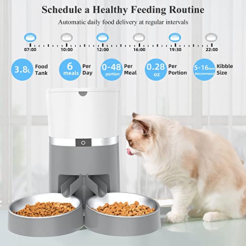 ALUKE Cat Feeder, Automatic Cat Feeder for Double Pets, Pet Feeder Dog Food Dispenser with Splitter & Double Bowls, 6… - Image 3