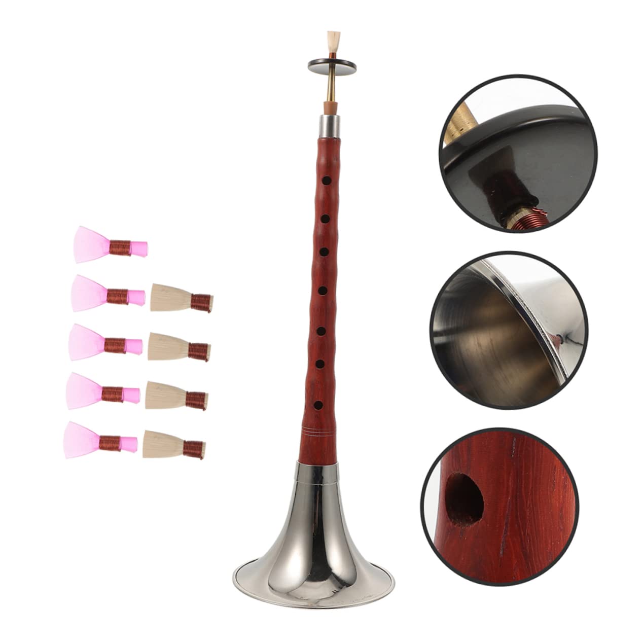 ifundom Suona Profesional China de Palo de Rosa Rojo en Tono, Instrumento Musical Étnico Tradicional para Principiantes, Lengüeta de Plástico, Fácil de Transportar y Color Aleatorio