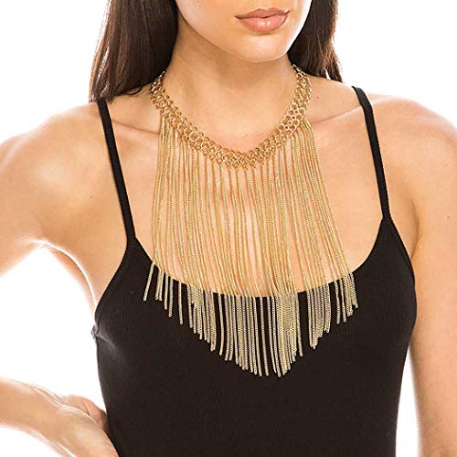 Sethain Vintage Rhinestone Statement Necklace Gold Tassel Crystal Carving Pendant Necklaces Jewelry Accessories for Women and Girls