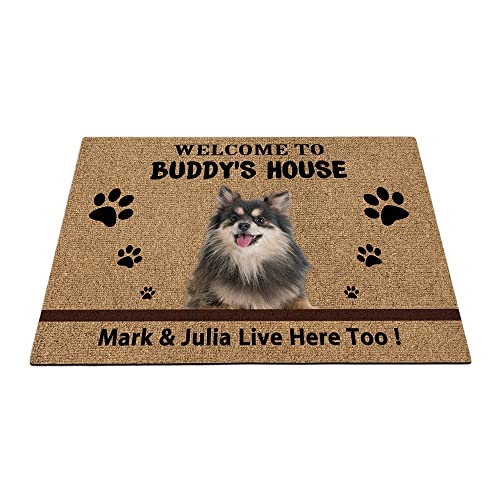 Felpudo de bienvenida para perros Pomerania, divertido para mascotas, decoración del hogar, bienvenido a la casa del perro, 27.5 x 17.7 pulgadas Cover