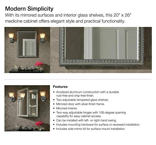 Kohler Cb-Clw2026Ss Clw Flat 20" W X 26" H Aluminum Single Medicine Cabinet With Decorative Silver Framed Mirrored Door, Red #TOP6