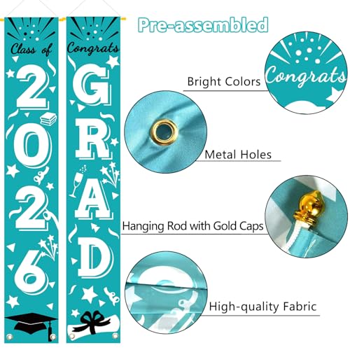 Image of Graduation Porch Banner Class Sign Congrats Grad Hanging Flags High School College University Party Decoration For Front Door Outdoor Teal