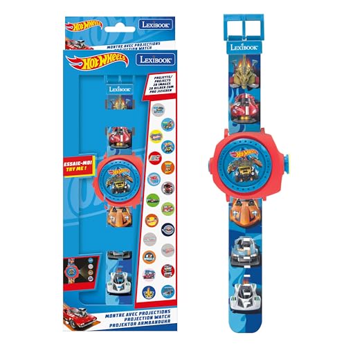 LEXIBOOK, Hot Wheels, Reloj de proyección Ajustable con Pantalla Digital, 20 imágenes Hot Wheels, para niños, Azul, DMW050HWLXB