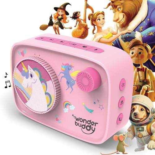 WonderBuddy Kids Story Box Audio Player, 500+ Preloaded Stories & Rhymes with Storybook DIY Art Kit, Voice Recorder, Content Upgrade, Bluetooth, Birthday Gift for Girls 3+ Years- Unicorn