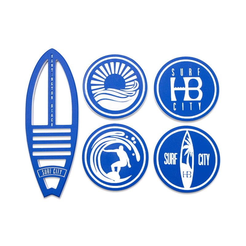 Noble Heritage HB Surfboard Coaster Set – Durable Coastal Coasters with Surfboard Holder |...