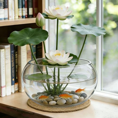 10-Inches Large Lotus Bowl Planter Clear Glass Lotus Flower Succulent Bowl Indoor Hydroponic Aquatic Plant Bonsai Terrarium Table Centerpiece Lotus Pot Can Double As a Fish Tank (Large)