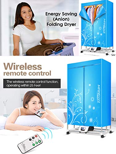 Clothes Dryer Portable Drying Rack for Laundry 1200W - 33 LB Capacity Energy Saving (Anion) Folding Dryer Quick Dry & Efficient Mode Digital Automatic Timer with Remote Control
