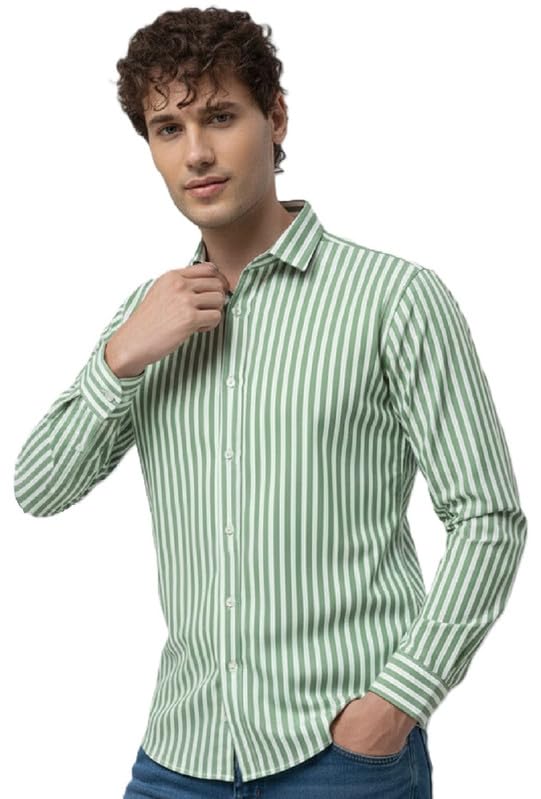 Image of U TURN Men's Casual Solid Stylish Formal Striped Shirt for Men