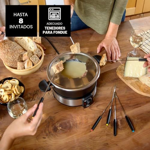Miniatura 6 de Taurus Fondue En Casa Para 8 Personas, 1000 W Potencia, Acero Inoxidable, Capacidad 2l, Olla Libre De Pfoa, Asa De Transporte, Color En Acero Inoxidable Negro, Plata- Chocolate, Queso, Caldo, Y Más