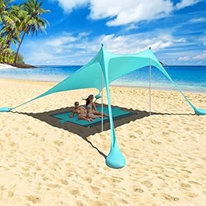 2,4 x 2,4 m Abri de Plage Solaire pour Tente de Plage, Tente de Plage Pop-up avec Protection UV UPF50+ et 2 Pièces Poteaux en Aluminium, Abri Extérieur pour la Plage, Camping ou Pique-Niques