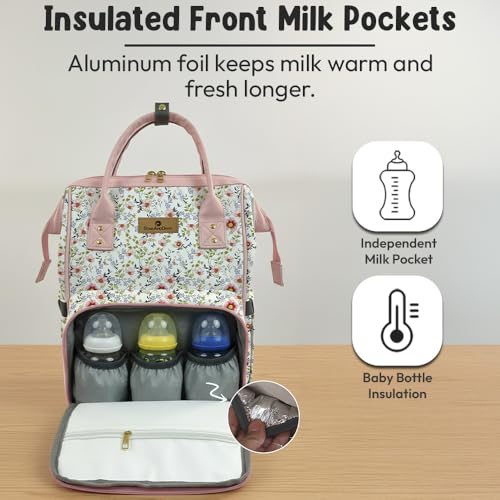 Image of StarAndDaisy Baby Bag for Mother Travel /Diaper Bag with Insulated Baby Bottle Pocket /Diaper Bag for Mothers for Travel with Multi Compartments, Waterproof Diaper Bags for Mom (Pink)