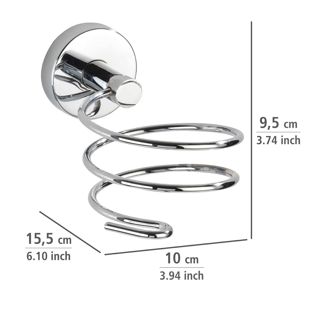 WENKO Vacuum-Loc® uchwyt na suszarkę do włosów Capri - mocowanie bez wiercenia, cynkowy odlew ciśnieniowy, 10 x 9,5 x 15,5 cm, chrom