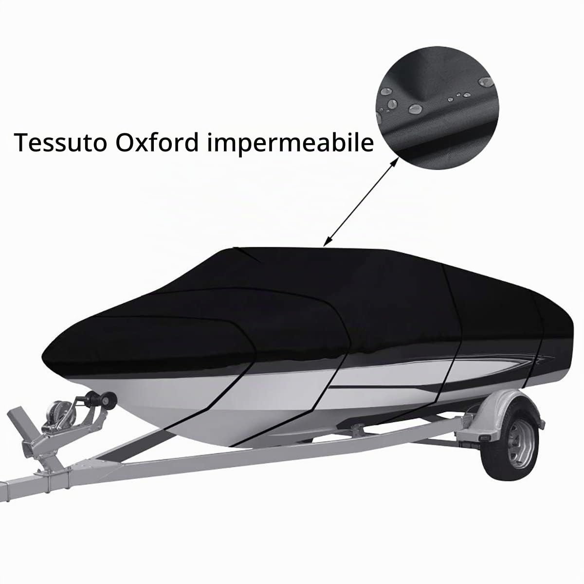 Copertura per Barca Forte Tessuto Oxford 210/420D Telo Copri Barca A Motore Adatto A Scafo A V, Tri-Scafo, Barca da Sci da Pesca,Nero