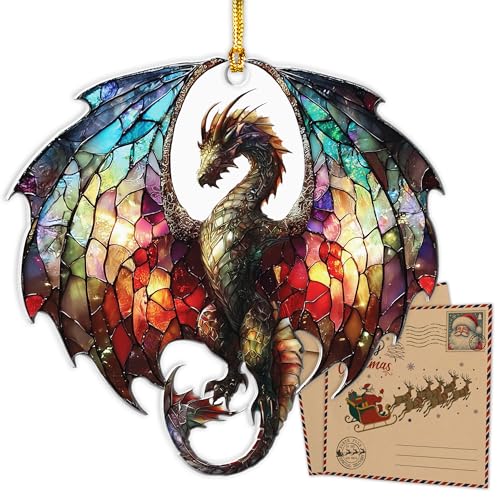 Dragon Stained Glass Ornament - Christmas Ornaments 2025 - Dragon Suncatcher for Christmas Tree Decorations - Dragons Gifts for Men, Women - Gothic Christmas Ornaments - New Year Gift