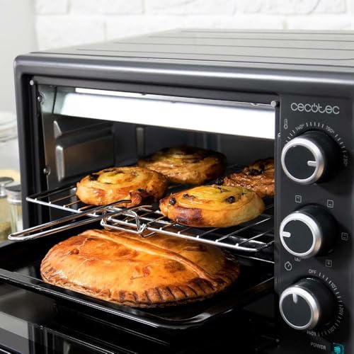 Cecotec Four de comptoir Bake&Toast 2600 Noir 4Pizza, 26 L, 1500 W, Comprend une pierre à pizza Pietra pour des résultats comme un four traditionnel en pierre, 6 fonctions différentes