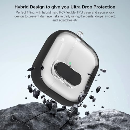 Image of Aircawin for Airpods 4 Case Clear,Secure Lock for Airpods 4th Generation Case Cover with Phone Stand and Magsafe Function,Auto Pop-up,Hybrid Protection Design with Carabiner&Cleaning Pen-Black