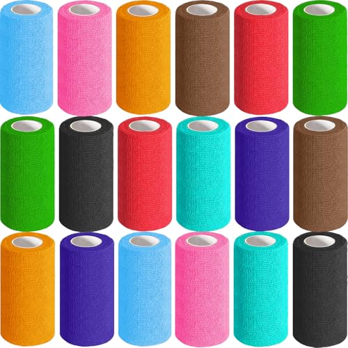 Image of AZEN 18 Pack Self Adhesive Bandage Wrap, 4 inch X 5 Yards Elastic Cohesive Bandage Wrap, Color Athletic Tape, Tattoo Grip Tape Wra, Ankle Tape, Vet Wrap