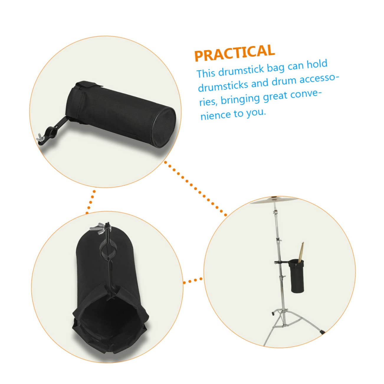 Custodia per Bacchette da Batteria Portatile 2 Pezzi Nera | Oxford e Metallo, per Accessori da Batteria e Bacchette, Pratica e Palco, Formato Compatto