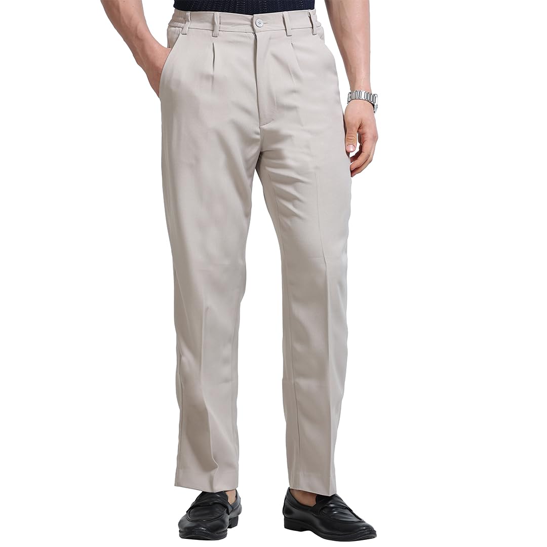 Men's Formal Business Casual Cotton Blend Straight Fit High Rise Trousers | Poly Viscose | Elastic Waist-picture-26