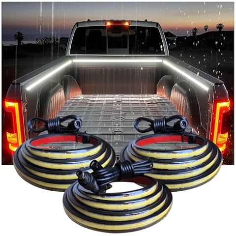 AUTUNEER LED Truck Bed Lights, 3Pcs 60Inch 12V 6500K White COB Waterproof Lights Strip with Switch Blade Fuse Splitter, Cool Accessories for Pickup Truck Camper Van SUV RV Boat Cover