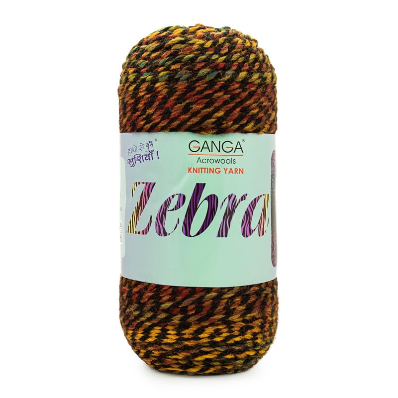 Image of Ganga Acrowools Zebra Acrylic Hand Knitting Fancy Yarn, A Pack of 2 Balls- 150gram Each, Shade No. - PTT1329, Yellow Woods