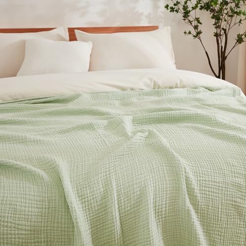 Image of EMME Muslin Blankets for Adults Throw Blanket for Couch Breathable Gauze Soft Lightweight Airy Mint Green King 108 inch x 90 inch