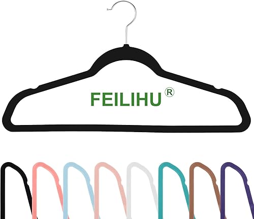 Miniatura 5 de Perchas de terciopelo para ropa (paquete de 50) resistentes y duraderas, perchas de colores vibrantes, perchas ligeras que ahorran espacio para